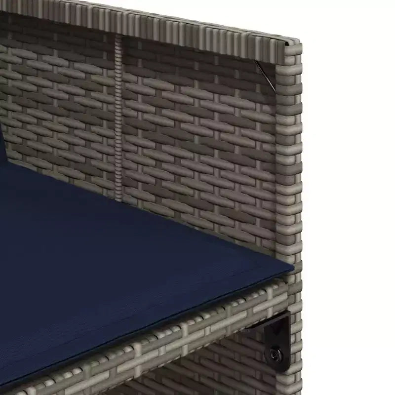 vidaXL Salon de jardin, 8 places, gris et marron avec coussins bleu marine