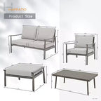 HAPPATIO Salon de jardin 6 pièces en aluminium avec causeuse, fauteuils, table basse et poufs pour jardin et véranda