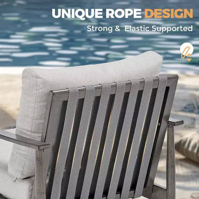 HAPPATIO Salon de jardin 6 pièces en aluminium avec causeuse, fauteuils, table basse et poufs pour jardin et véranda