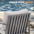 HAPPATIO Salon de jardin 6 pièces en aluminium avec causeuse, fauteuils, table basse et poufs pour jardin et véranda