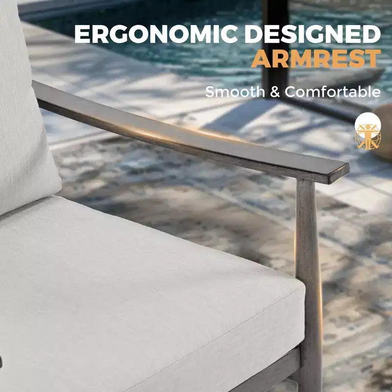 HAPPATIO Salon de jardin 6 pièces en aluminium avec causeuse, fauteuils, table basse et poufs pour jardin et véranda
