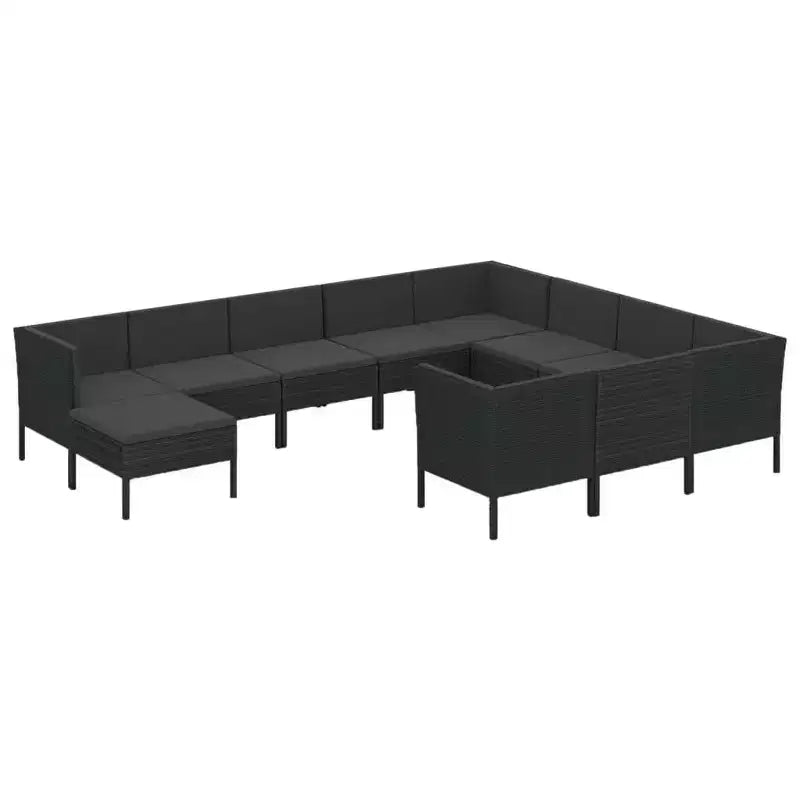 vidaXL 11 Piece Patio Lounge Set - Poly Rattan Garden Furniture - Weather-Resistant, Comfortable Cushioned Seating - Black