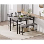 Ensemble table à manger pour 4 personnes, table de cuisine marron avec 2 chaises et un banc, table et banc avec rangement, ensemble de 4 pièces pour petit espace