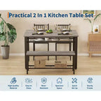 Ensemble table à manger pour 4 personnes, table de cuisine marron avec 2 chaises et un banc, table et banc avec rangement, ensemble de 4 pièces pour petit espace