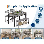 Ensemble table à manger pour 4 personnes, table de cuisine marron avec 2 chaises et un banc, table et banc avec rangement, ensemble de 4 pièces pour petit espace
