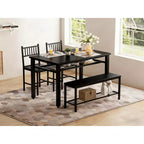 Ensemble table à manger pour 4 personnes, table de cuisine marron avec 2 chaises et un banc, table et banc avec rangement, ensemble de 4 pièces pour petit espace