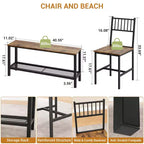 Ensemble table à manger pour 4 personnes, table de cuisine marron avec 2 chaises et un banc, table et banc avec rangement, ensemble de 4 pièces pour petit espace