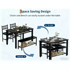 Ensemble table à manger pour 4 personnes, table de cuisine marron avec 2 chaises et un banc, table et banc avec rangement, ensemble de 4 pièces pour petit espace