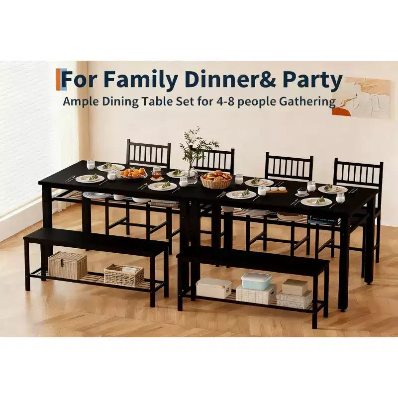 Ensemble table à manger pour 4 personnes, table de cuisine marron avec 2 chaises et un banc, table et banc avec rangement, ensemble de 4 pièces pour petit espace
