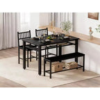 Dining Table Set for 4, Brown Kitchen Table with 2 Chairs and Bench, Table and Bench with Storage Place, 4 Piece Dining Table Set for Small Space