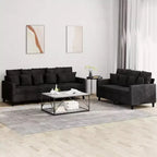Sofa Set Black Velvet (100% polyester), metal, textilene, plywood