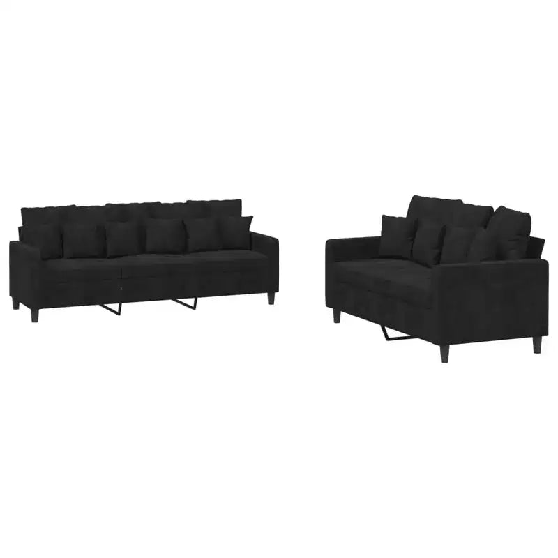Ensemble de canapés Velours noir (100% polyester), métal, textilène, contreplaqué