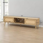 Meuble TV de 180 cm pour téléviseurs jusqu'à 80'', console média de style ferme moderne, meuble de divertissement avec pieds en bois massif, TV pour salon