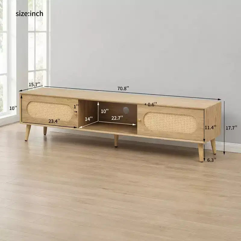 Meuble TV de 180 cm pour téléviseurs jusqu'à 80'', console média de style ferme moderne, meuble de divertissement avec pieds en bois massif, TV pour salon