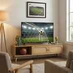 Meuble TV de 180 cm pour téléviseurs jusqu'à 80'', console média de style ferme moderne, meuble de divertissement avec pieds en bois massif, TV pour salon