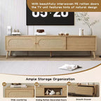 Meuble TV de 180 cm pour téléviseurs jusqu'à 80'', console média de style ferme moderne, meuble de divertissement avec pieds en bois massif, TV pour salon