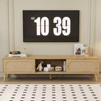 Meuble TV de 180 cm pour téléviseurs jusqu'à 80'', console média de style ferme moderne, meuble de divertissement avec pieds en bois massif, TV pour salon
