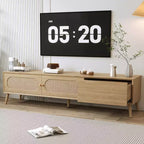 Meuble TV de 180 cm pour téléviseurs jusqu'à 80'', console média de style ferme moderne, meuble de divertissement avec pieds en bois massif, TV pour salon