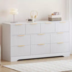 Commode cannelée en bois massif à 10 tiroirs, commode polyvalente moderne de 150 cm avec dispositif anti-basculement