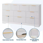 Commode cannelée en bois massif à 10 tiroirs, commode polyvalente moderne de 150 cm avec dispositif anti-basculement