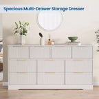 Commode cannelée en bois massif à 10 tiroirs, commode polyvalente moderne de 150 cm avec dispositif anti-basculement