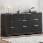 Commode cannelée en bois massif à 10 tiroirs, commode polyvalente moderne de 150 cm avec dispositif anti-basculement