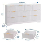 Commode cannelée en bois massif à 10 tiroirs, commode polyvalente moderne de 150 cm avec dispositif anti-basculement
