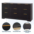 Commode cannelée en bois massif à 10 tiroirs, commode polyvalente moderne de 150 cm avec dispositif anti-basculement