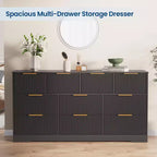 Commode cannelée en bois massif à 10 tiroirs, commode polyvalente moderne de 150 cm avec dispositif anti-basculement