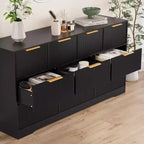 Commode cannelée en bois massif à 10 tiroirs, commode polyvalente moderne de 150 cm avec dispositif anti-basculement