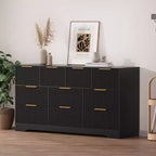 Commode cannelée en bois massif à 10 tiroirs, commode polyvalente moderne de 150 cm avec dispositif anti-basculement