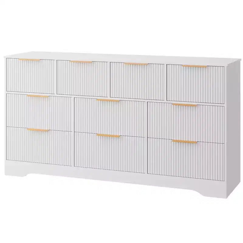 Commode cannelée en bois massif à 10 tiroirs, commode polyvalente moderne de 150 cm avec dispositif anti-basculement