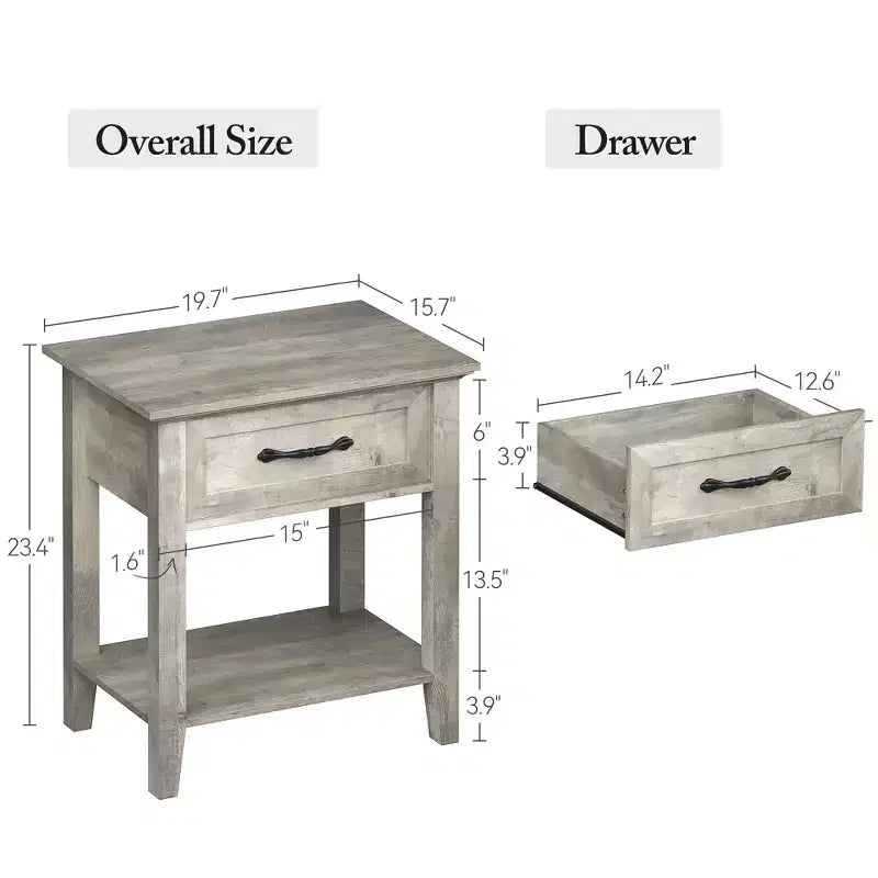 Table de Chevet, Table d'Appoint, Table de Nuit, avec Tiroir et Étagère de Rangement, Table de Chevet en Bois à 2 Niveaux