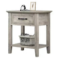 Nightstand End Table Side Table, Drawer and Storage Shelf Wood Bedside Table, 2 Tiers Storage Shelves Bedside Table