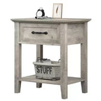 Nightstand End Table Side Table, Drawer and Storage Shelf Wood Bedside Table, 2 Tiers Storage Shelves Bedside Table