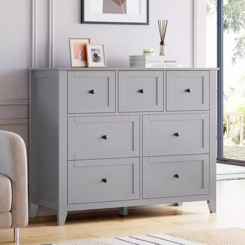 Commode moderne à 7 tiroirs, Armoire de rangement en bois avec tiroirs, Convient aux armoires, couloirs, salons et chambres à coucher