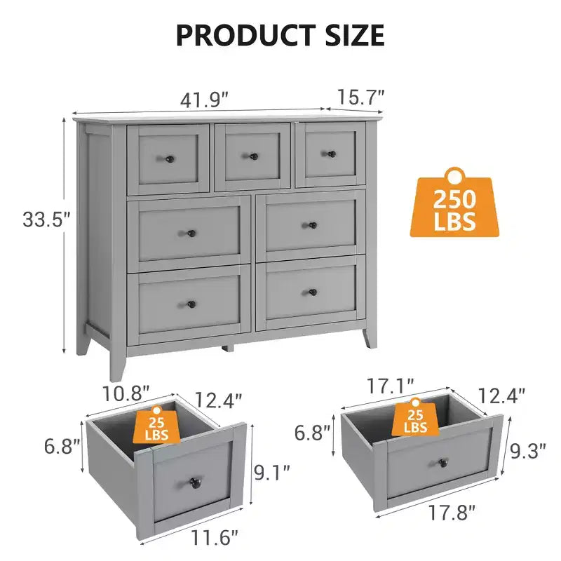 Commode moderne à 7 tiroirs, Armoire de rangement en bois avec tiroirs, Convient aux armoires, couloirs, salons et chambres à coucher