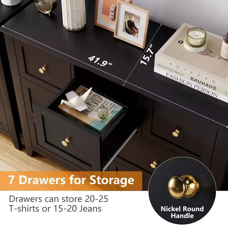 Commode moderne à 7 tiroirs, Armoire de rangement en bois avec tiroirs, Convient aux armoires, couloirs, salons et chambres à coucher