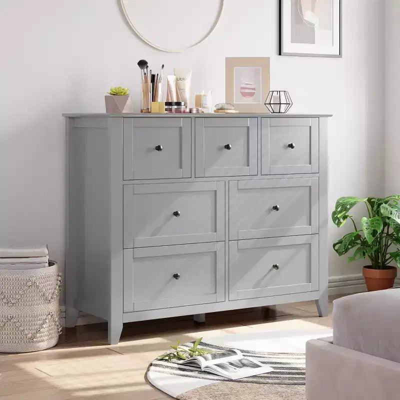 Commode moderne à 7 tiroirs, Armoire de rangement en bois avec tiroirs, Convient aux armoires, couloirs, salons et chambres à coucher