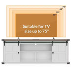 Meuble TV de ferme de 70 pouces pour téléviseurs de 80/75/70 pouces, meuble de rangement avec prises de courant et porte coulissante, meuble TV rustique, meuble multimédia