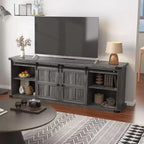 Meuble TV de ferme de 70 pouces pour téléviseurs de 80/75/70 pouces, meuble de rangement avec prises de courant et porte coulissante, meuble TV rustique, meuble multimédia