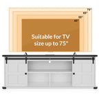 Meuble TV de ferme de 70 pouces pour téléviseurs de 80/75/70 pouces, meuble de rangement avec prises de courant et porte coulissante, meuble TV rustique, meuble multimédia