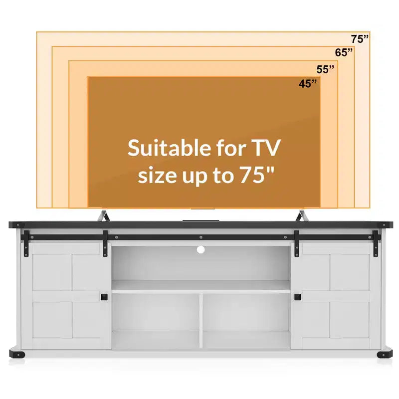 Meuble TV de ferme de 70 pouces pour téléviseurs de 80/75/70 pouces, meuble de rangement avec prises de courant et porte coulissante, meuble TV rustique, meuble multimédia