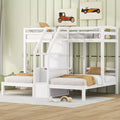 Whisen Twin over Twin & Twin Bunk Bed with Built-in Staircase and Storage Drawer - White