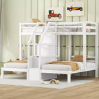Whisen Twin over Twin & Twin Bunk Bed with Built-in Staircase and Storage Drawer - White