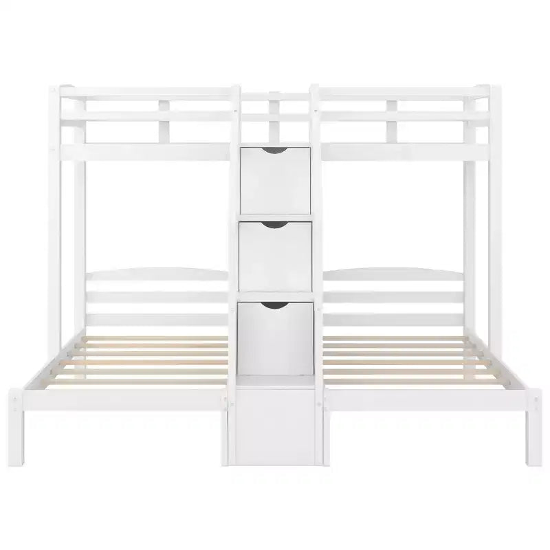 Lits superposés jumeaux sur jumeaux et jumeaux avec escalier intégré et tiroir de rangement - Blanc