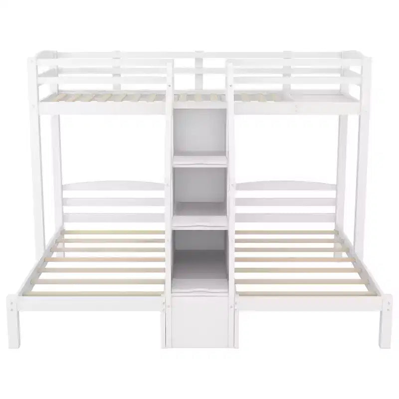 Lits superposés jumeaux sur jumeaux et jumeaux avec escalier intégré et tiroir de rangement - Blanc