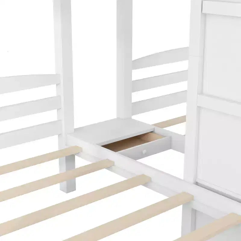 Lits superposés jumeaux sur jumeaux et jumeaux avec escalier intégré et tiroir de rangement - Blanc