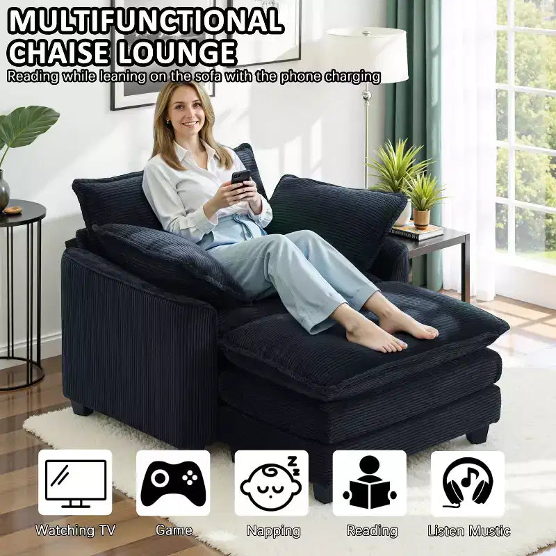 EHMKNP Fauteuil canapé Cloud confortable de 101 cm de large - Ensemble fauteuil et ottoman surdimensionnés en velours côtelé, rembourrage moelleux et assise extra-profonde pour les petits salons
