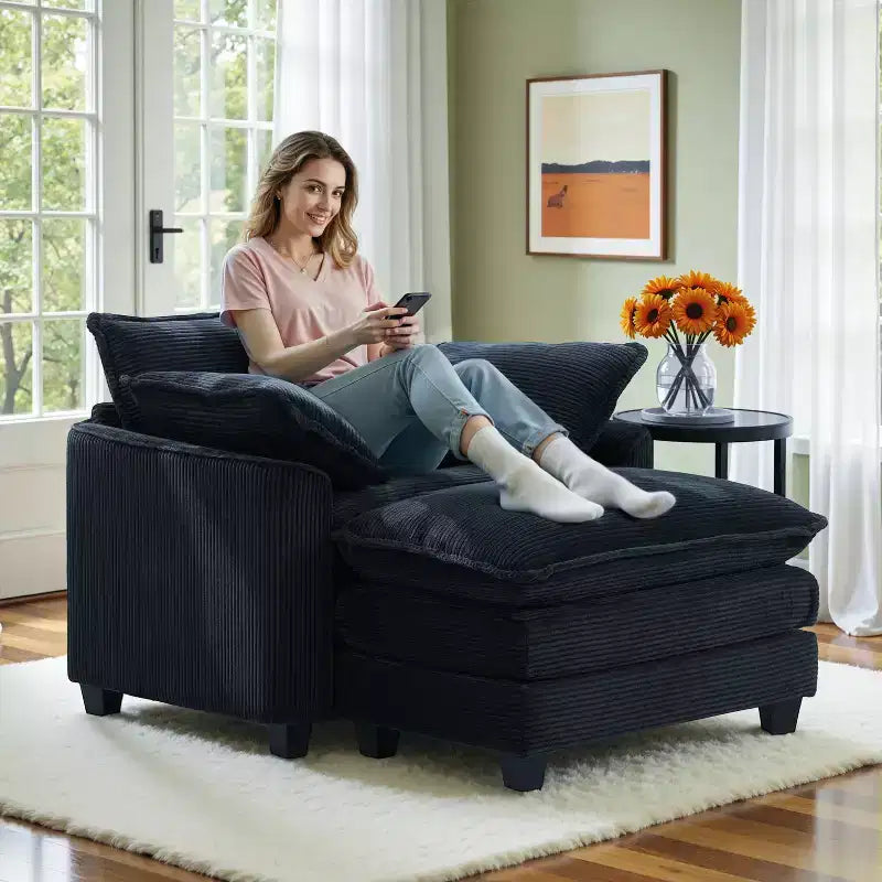 EHMKNP Fauteuil canapé Cloud confortable de 101 cm de large - Ensemble fauteuil et ottoman surdimensionnés en velours côtelé, rembourrage moelleux et assise extra-profonde pour les petits salons